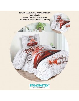 ETEHOMETEX TEK KİŞİLİK 3D DİJİTAL BASKILI YATAK ÖRTÜSÜ FAST CAR 8696474232039